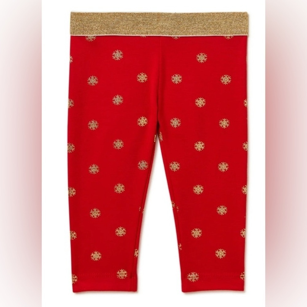 NWT Metallic Gold And Red Snowflake Leggings Baby Girls Size 0-3 Months P10